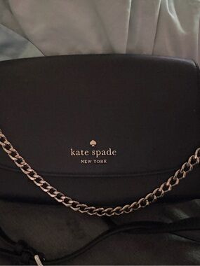 kate spade Black Leather Crossbody with Gold Chain Strap